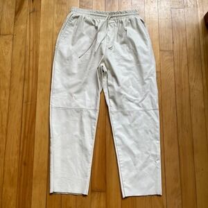 DELUC Cream Faux Leather Elastic Waist Drawstring Cropped Pants M